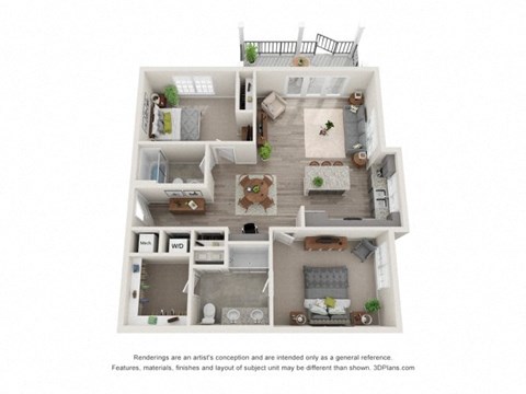 Floor plan for 2 beds, 2 baths, 1094 sqft